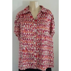 Lane Bryant Colorful Buttonup Short Sleeve Shirt Size 18/20 Button Detail Sleeve